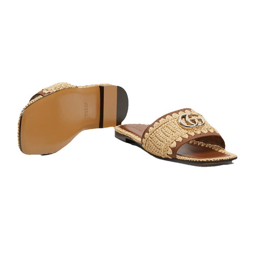 Gucci Slide Sandal with Double G, Leather - Natural/Beige