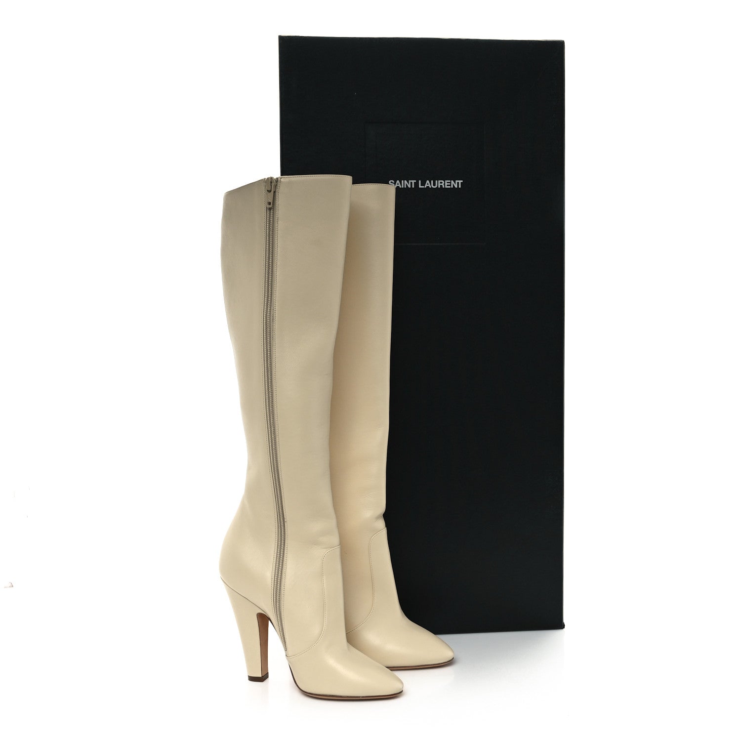 CALFSKIN KNEE HIGH SKINNY BOOTS EGGSHELL