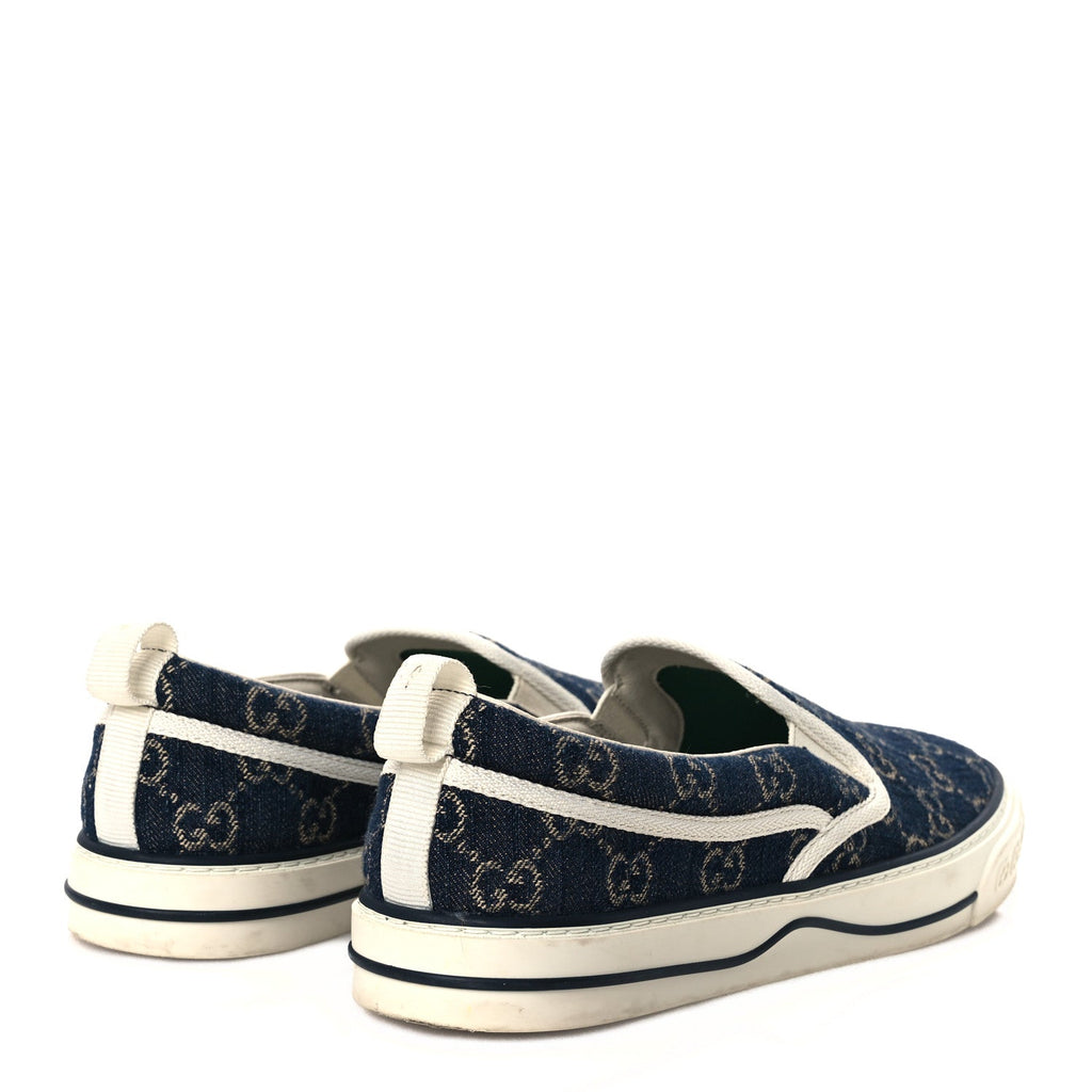 NEW DENIM GG MONOGRAM MENS 1977 TENNIS SLIP ON SNEAKERS BLUE TEA MYSTIC WHITE