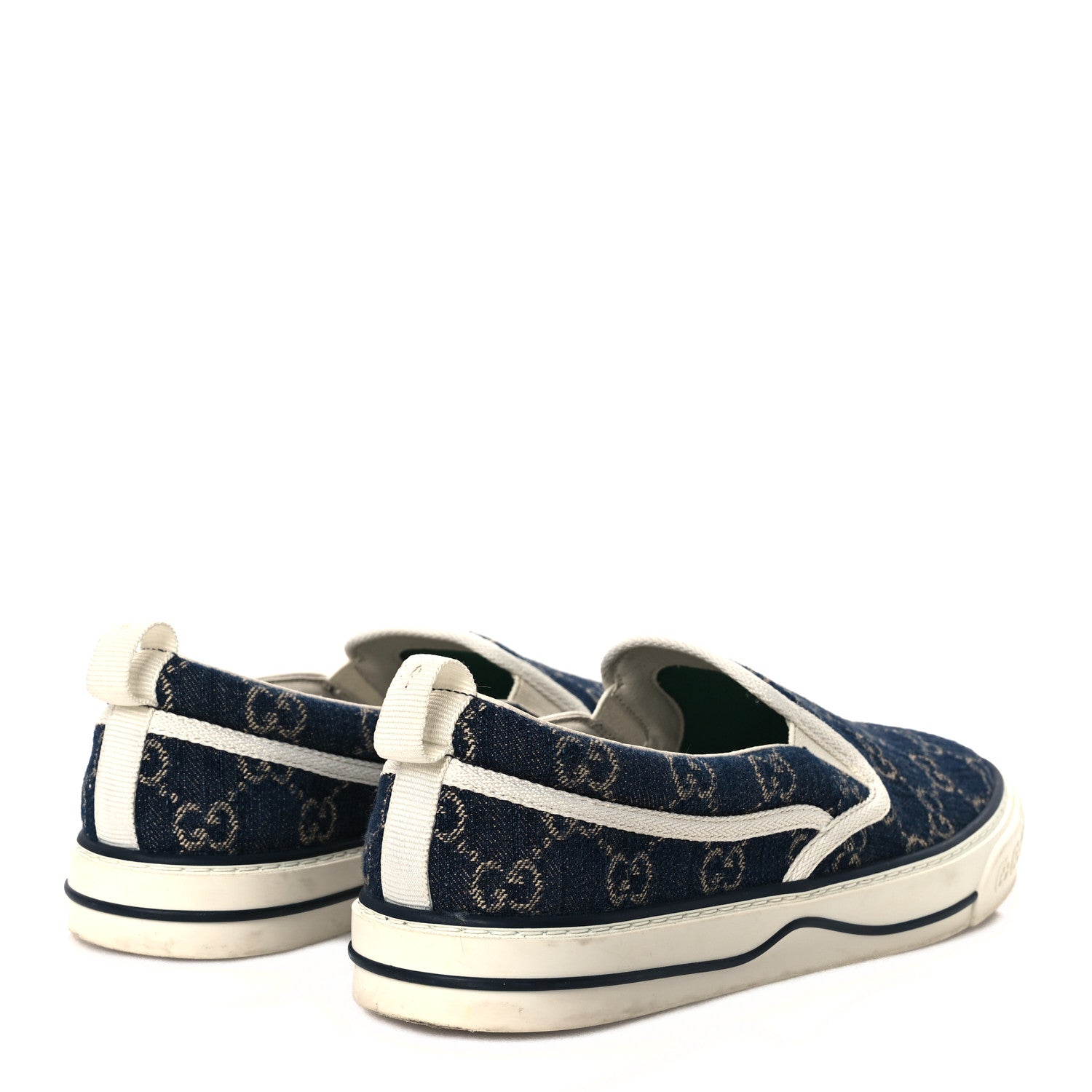 NEW DENIM GG MONOGRAM MENS 1977 TENNIS SLIP ON SNEAKERS BLUE TEA MYSTIC WHITE
