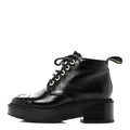 SHINY CALFSKIN PEARL LACE UP COMBAT SHORT BOOTS BLACK