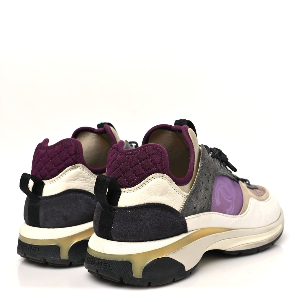FABRIC SUEDE CALFSKIN MESH WOMENS CC SNEAKERS WHITE GREY PURPLE