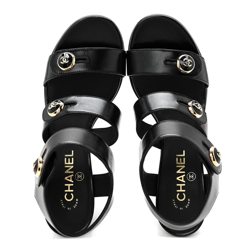 SHINY CALFSKIN CC SANDALS BLACK