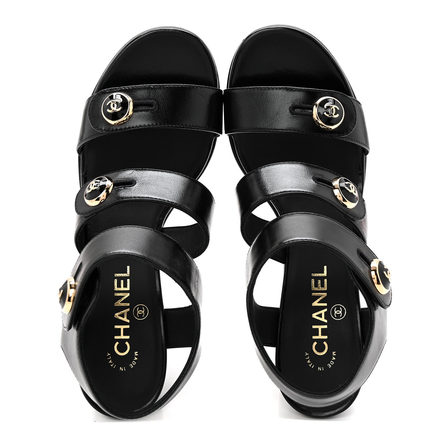 SHINY CALFSKIN CC SANDALS BLACK