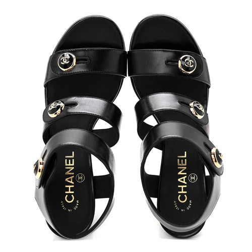 SHINY CALFSKIN CC SANDALS BLACK