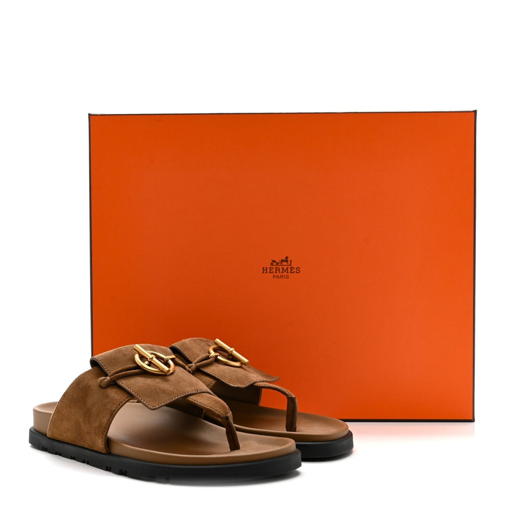 SUEDE GOATSKIN WOMENS JOYCE SANDALS BRUN FUME