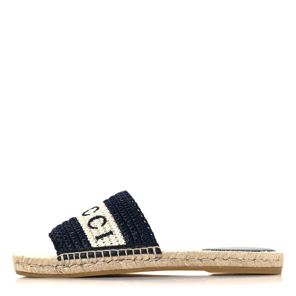 MACROCHET RAFFIA LOGO FLAT SLIDE ESPADRILLE SANDALS BLUE GREAT WHITE