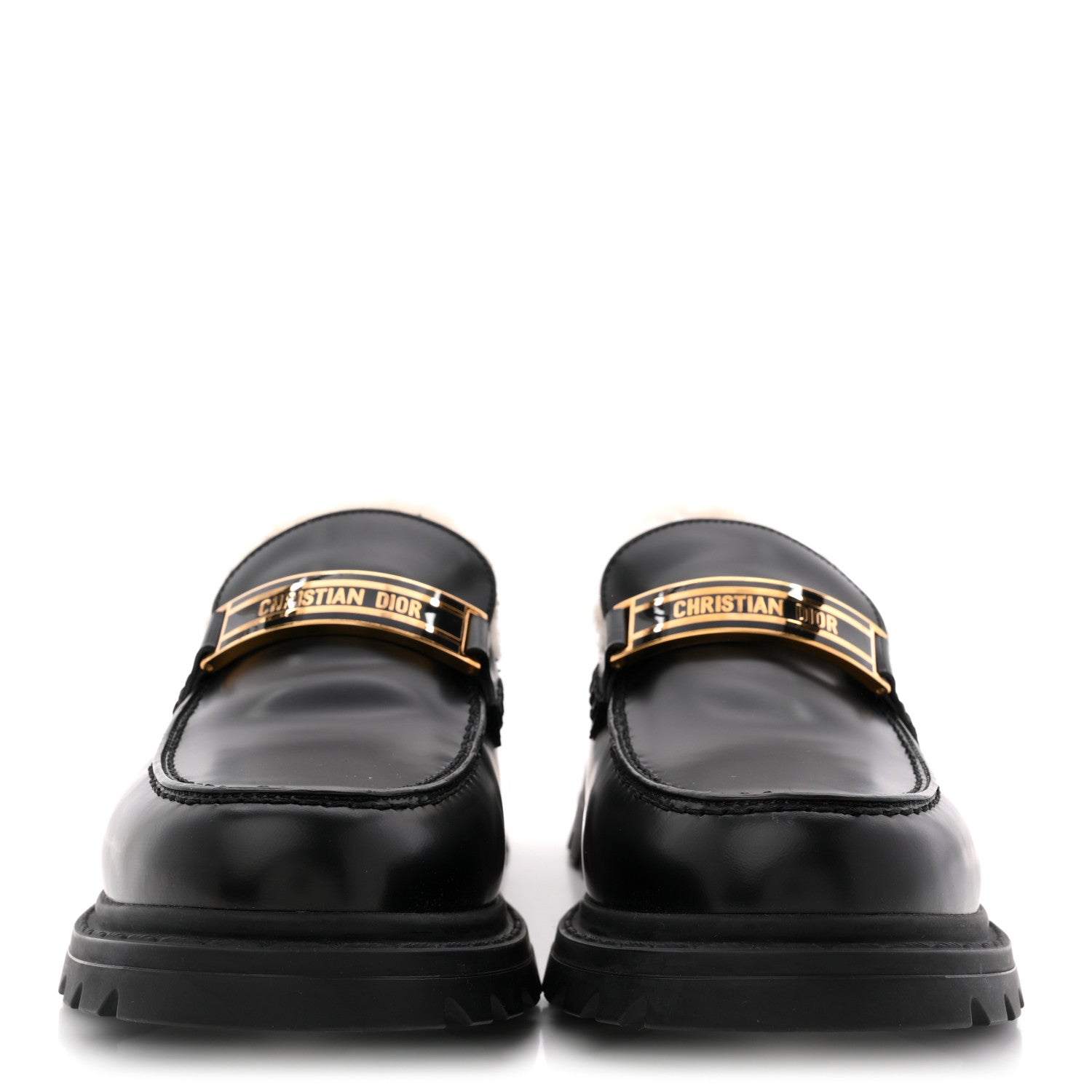 BRUSHED CALFSKIN SHEARLING DIOR CODE LUG SOLE 15MM LOAFERS BLACK NATURAL