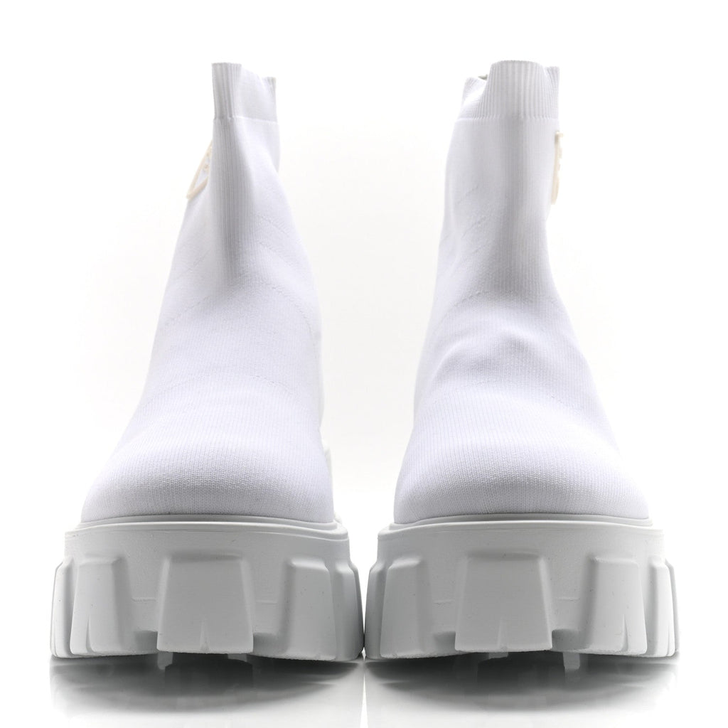 KNIT RUBBER TRIANGLE LOGO MONOLITH 55MM ANKLE BOOTS BIANCO