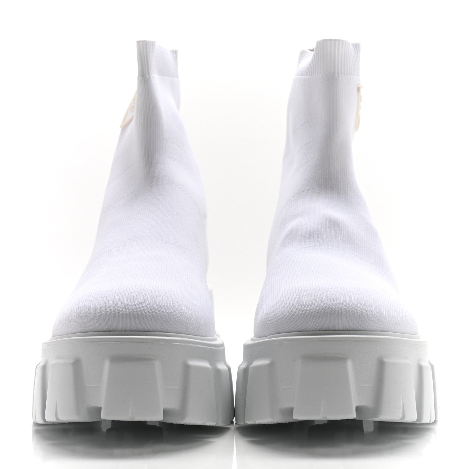 KNIT RUBBER TRIANGLE LOGO MONOLITH 55MM ANKLE BOOTS BIANCO