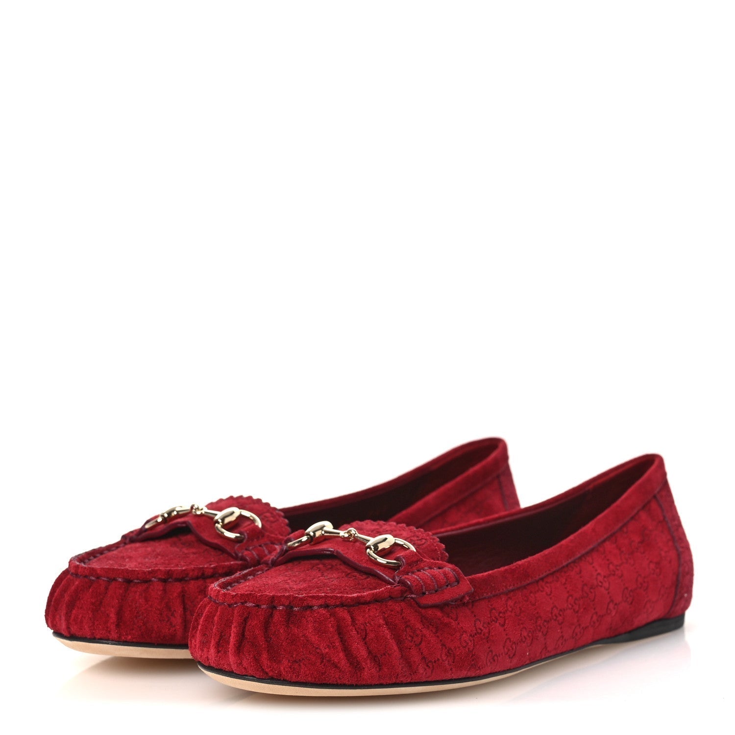 SUEDE MICRO GG HORSEBIT WOMENS KENSINGTON MOCCASIN LOAFERS ROSSO ANCORA