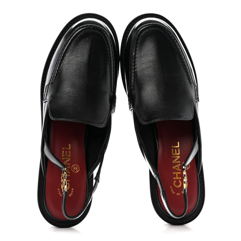 GLAZED CALFSKIN CC SLINGBACK FLATS BLACK