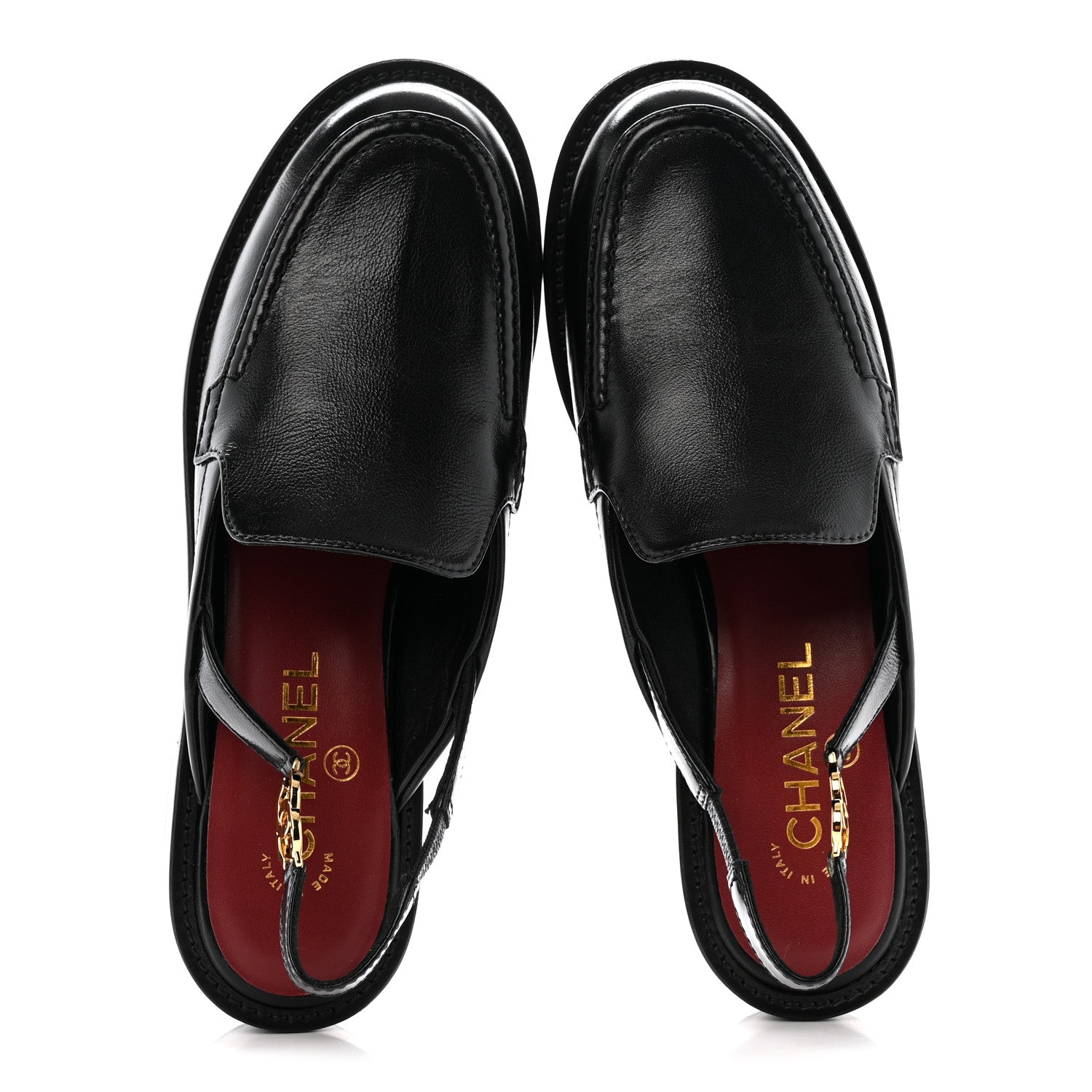 GLAZED CALFSKIN CC SLINGBACK FLATS BLACK