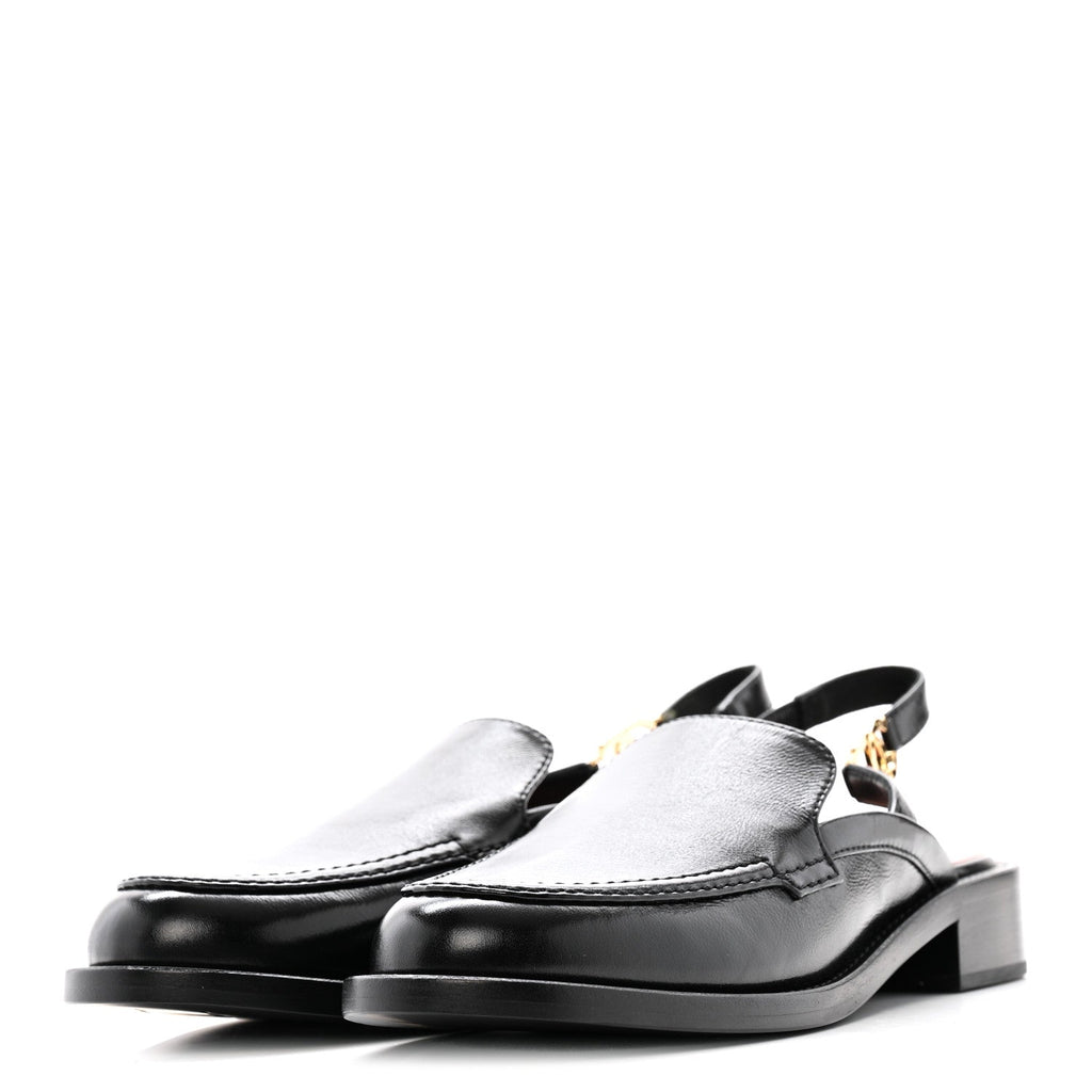 GLAZED CALFSKIN CC SLINGBACK FLATS BLACK