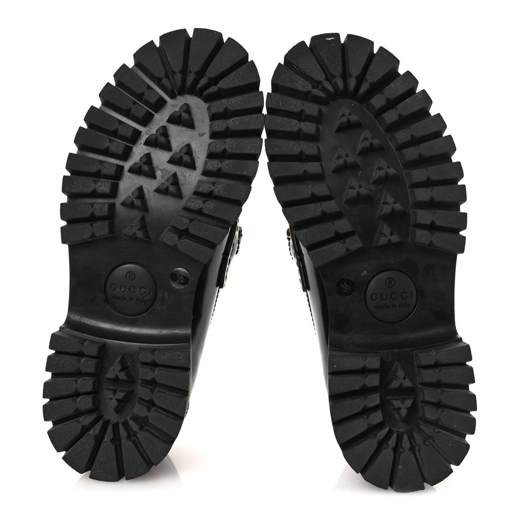 CORDOVAN LUX WOMENS INTERLOCKING G PLATFORM LUG SOLE LOAFERS BLACK OFF WHITE