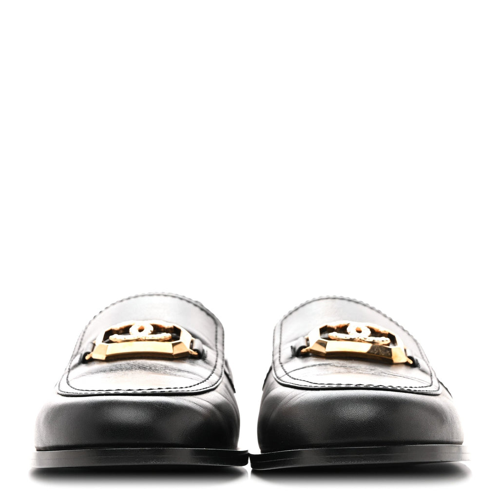 SHINY CALFSKIN METAL CC MOCASSIN LOAFERS BLACK