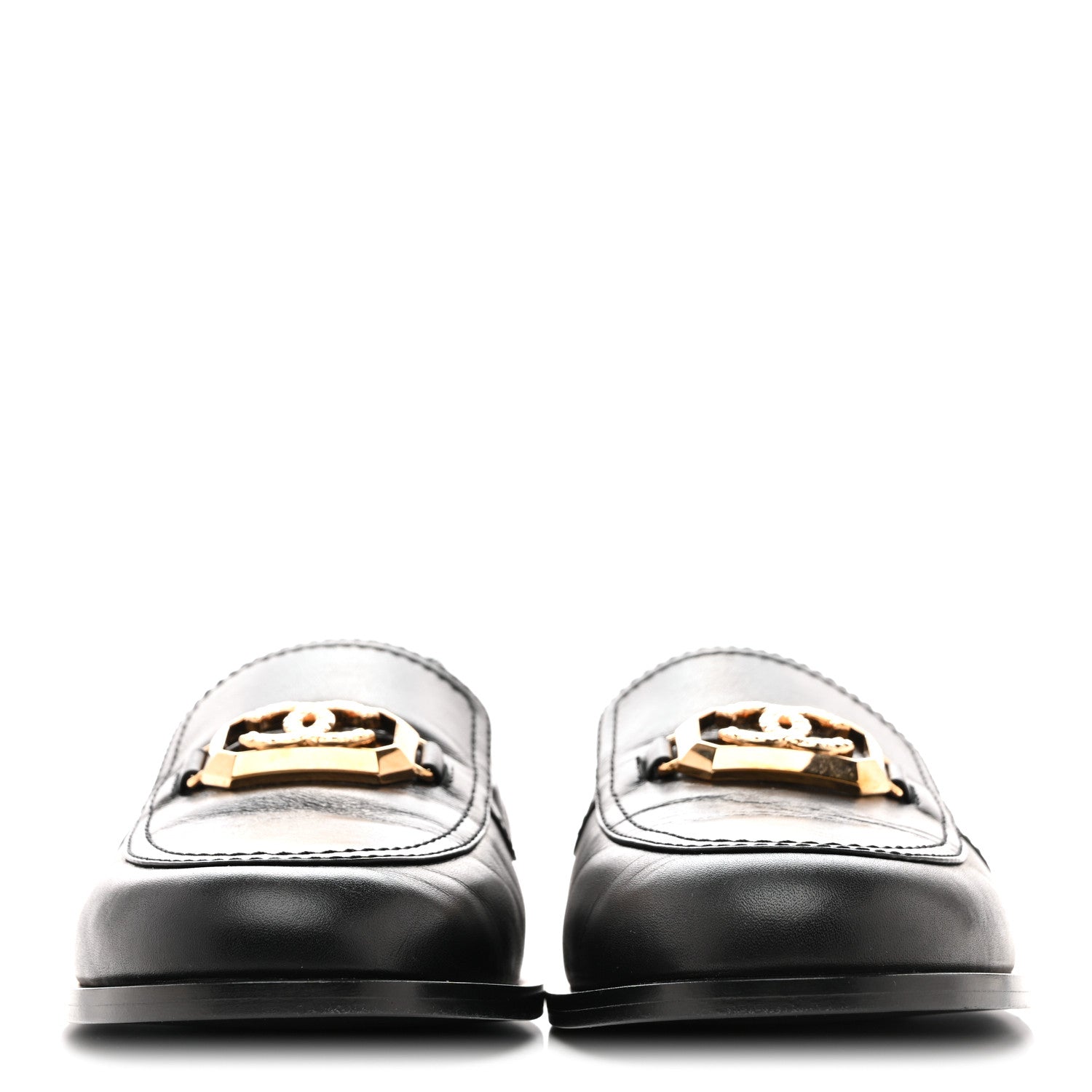 SHINY CALFSKIN METAL CC MOCASSIN LOAFERS BLACK