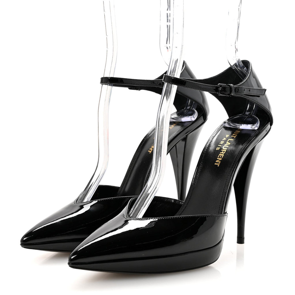 PATENT ANJA 105 ANKLE STRAP POINTED PUMPS BLACK