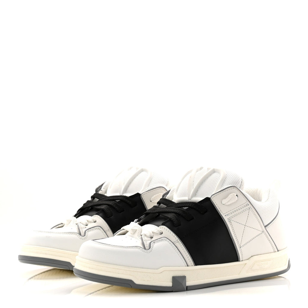 CALFSKIN MENS OPEN SKATE SNEAKERS WHITE BLACK