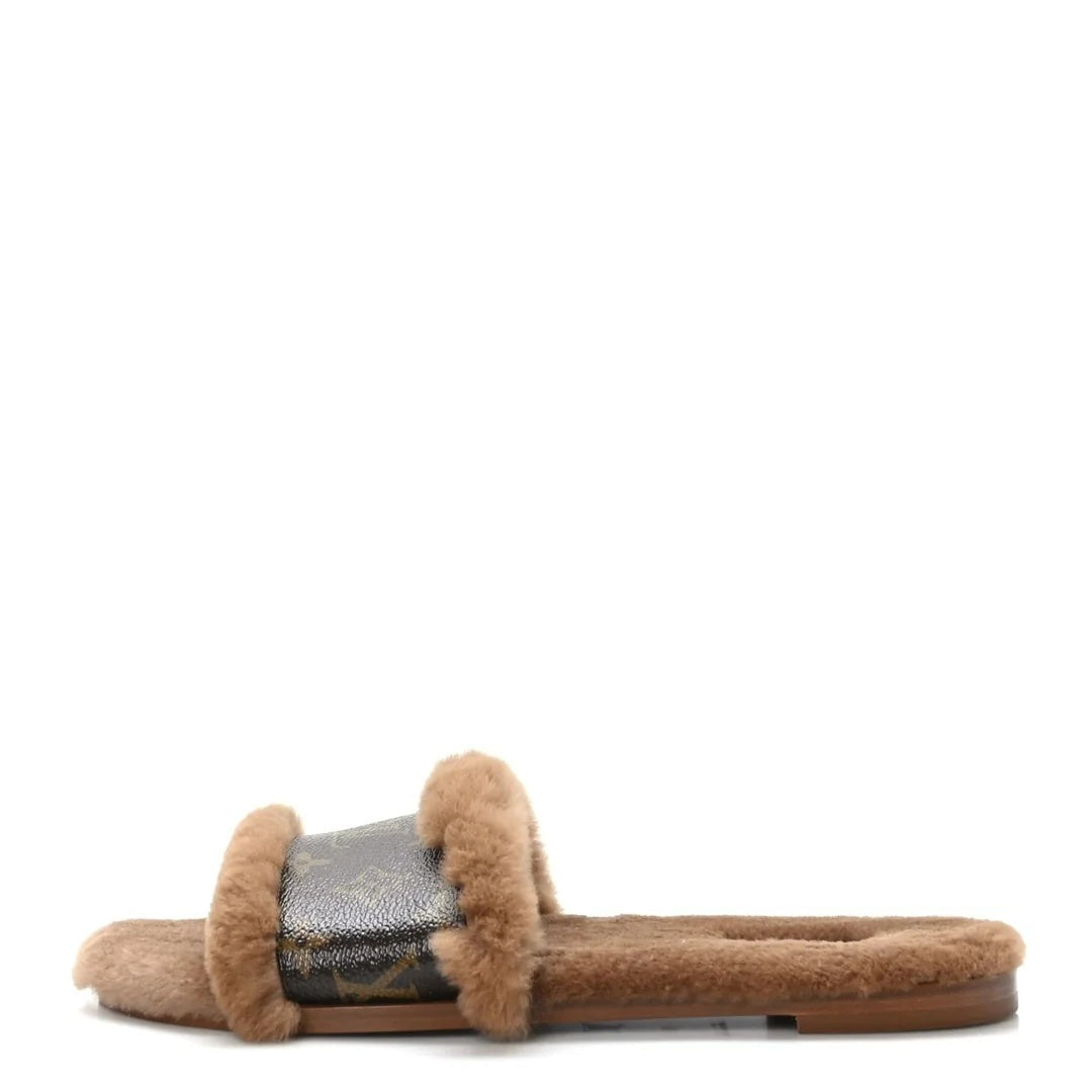 Louis Vuitton Monoglam Lock It Flat Mule - Brown Shearling