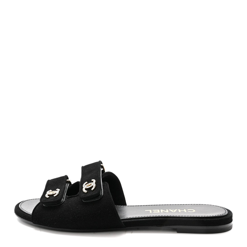 SUEDE KIDSKIN VELCRO MULES BLACK