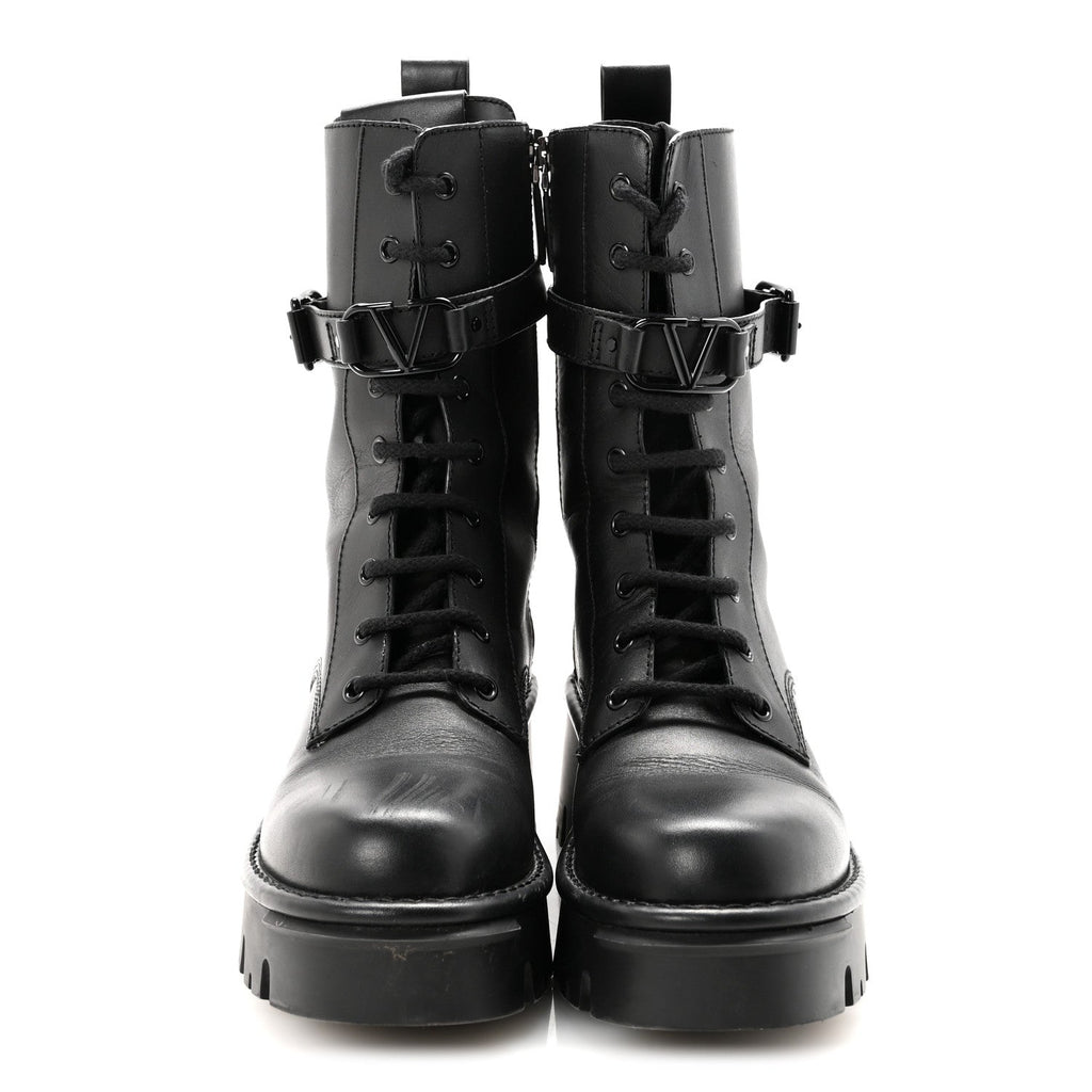 CALFSKIN VLOGO /50MM COMBAT BOOTS BLACK