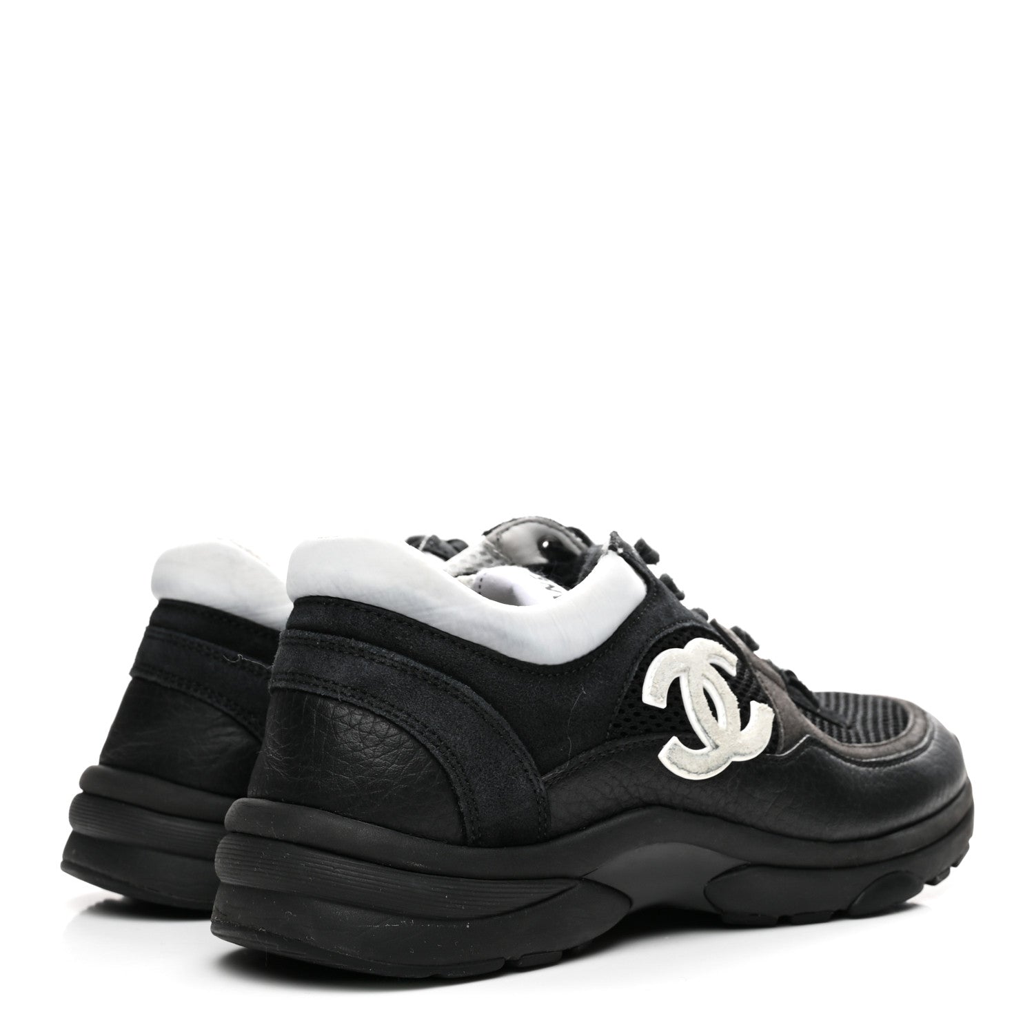 MESH SUEDE GRAINED CALFSKIN WOMENS CC SNEAKERS BLACK WHITE