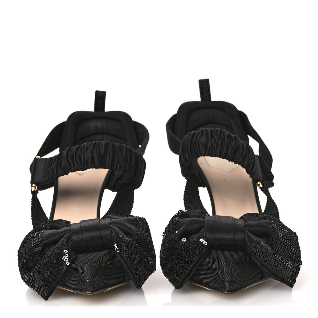 SATIN SEQUIN BOW 85MM SLINGBACK PUMPS BLACK