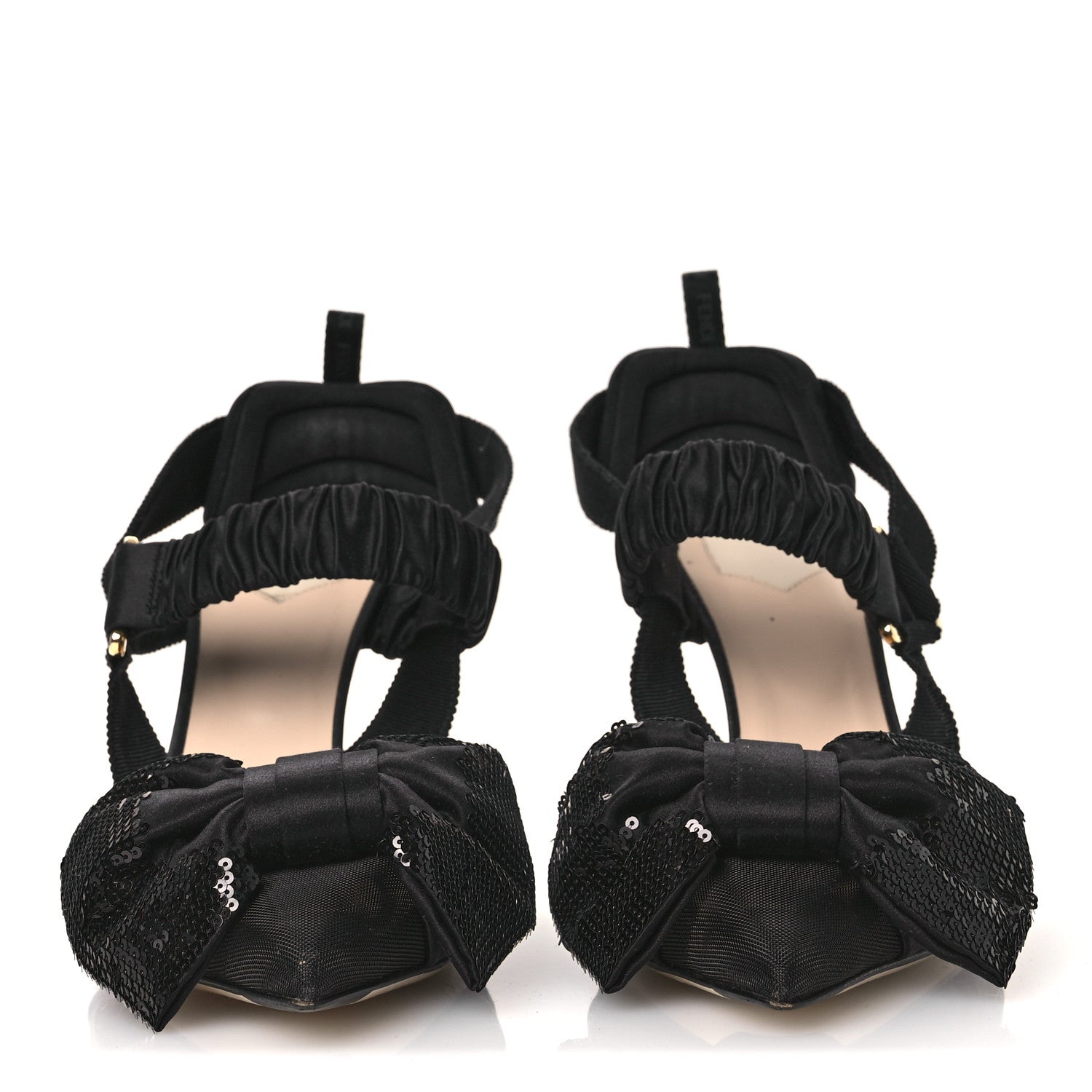 SATIN SEQUIN BOW 85MM SLINGBACK PUMPS BLACK