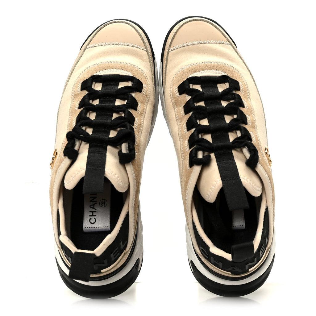 VELVET CALFSKIN MIXED FIBERS CC SNEAKERS BEIGE