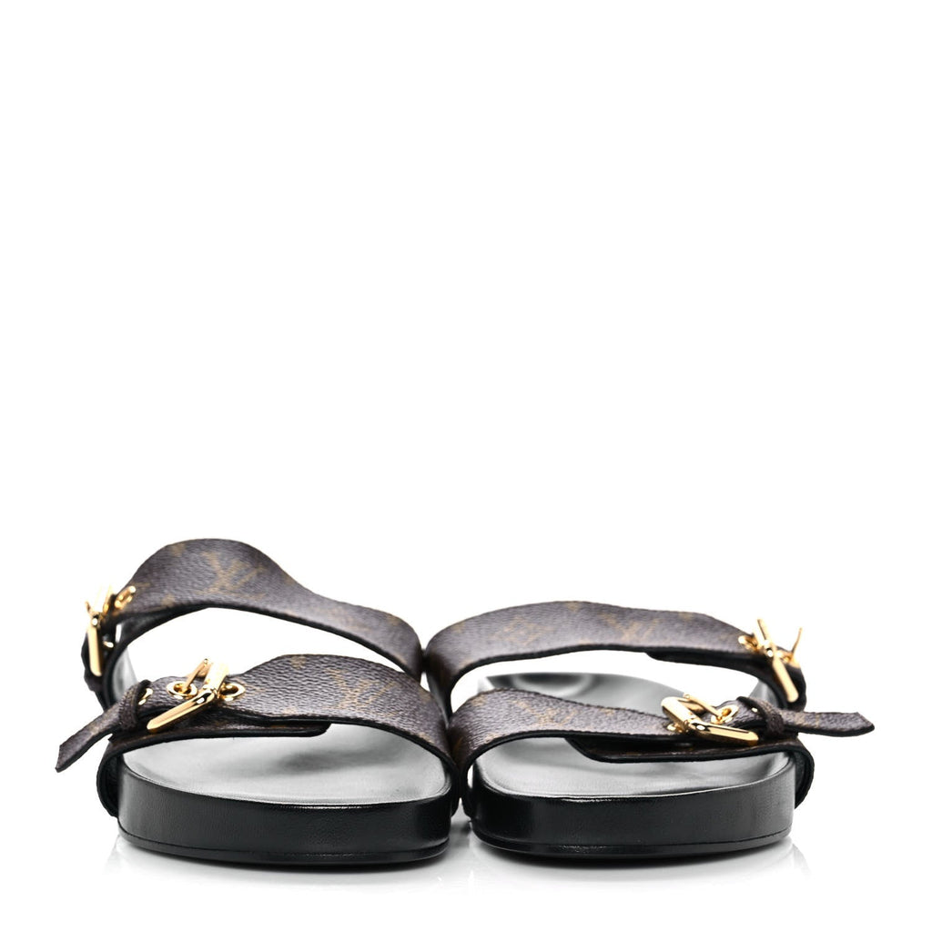 LOUIS VUITTON BOM DIA FLAT MULE IN BLACK PATENT MONOGRAM