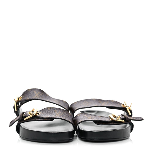 LOUIS VUITTON BOM DIA FLAT MULE IN BLACK PATENT MONOGRAM