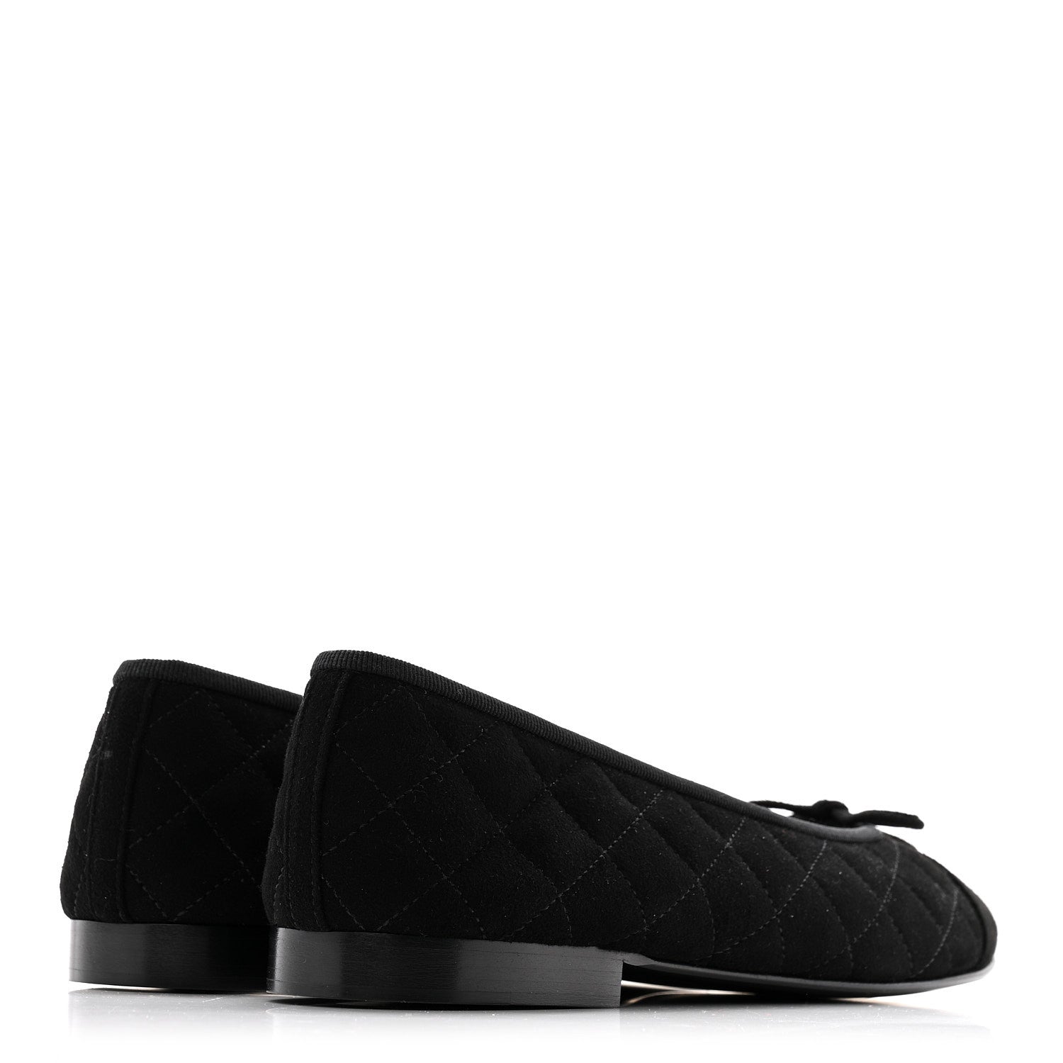 SUEDE QUILTED CAP TOE CC BALLERINA FLATS BLACK