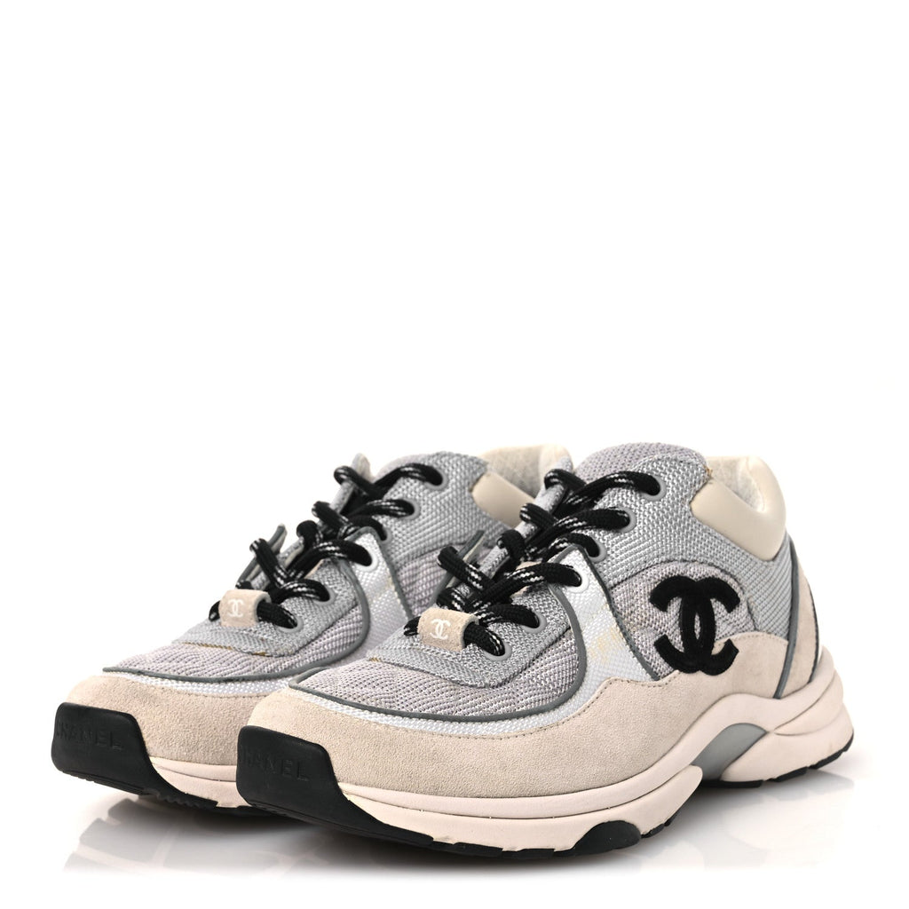 MESH SUEDE CALFSKIN GRAINED CALFSKIN WOMENS CC SNEAKERS GREY WHITE
