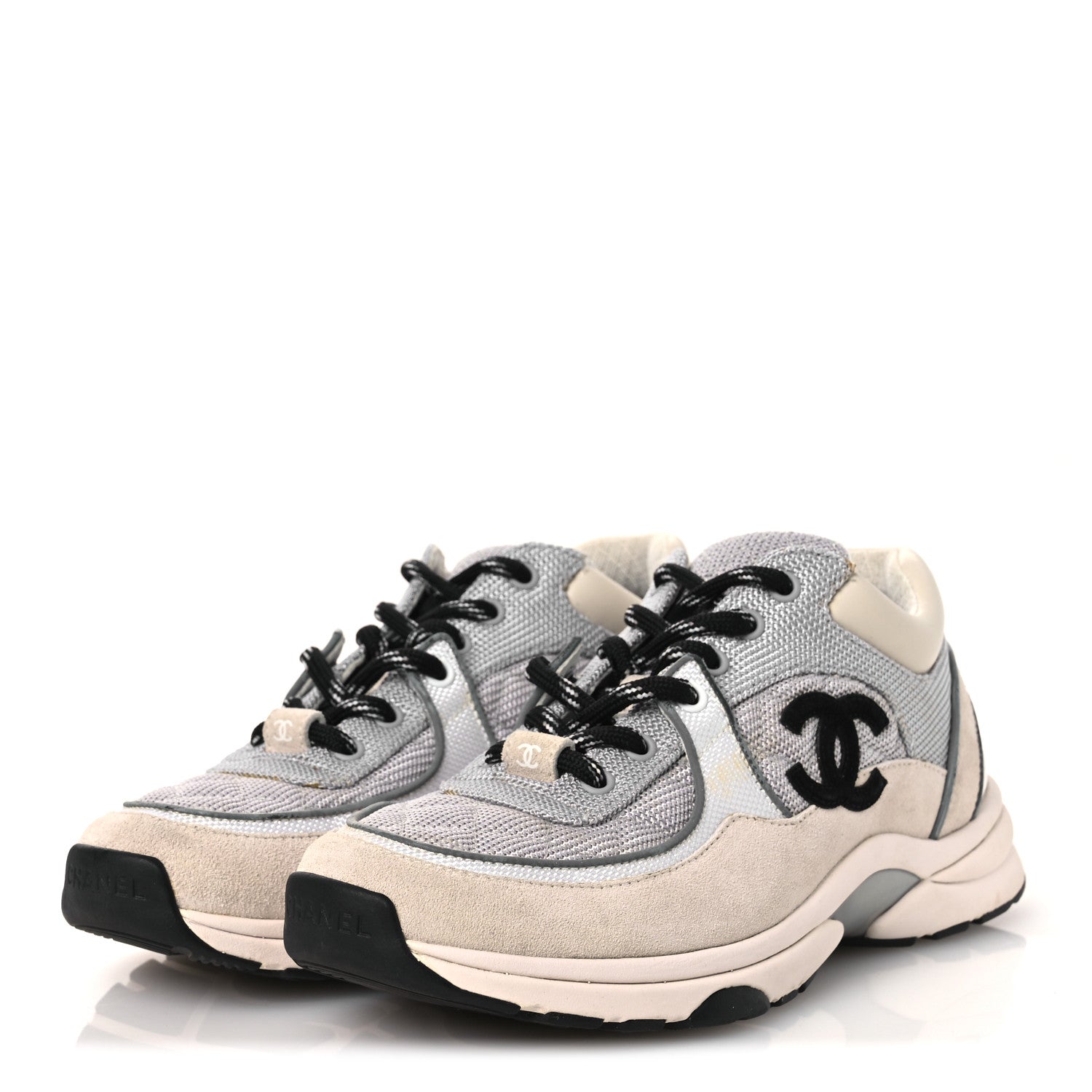 MESH SUEDE CALFSKIN GRAINED CALFSKIN WOMENS CC SNEAKERS GREY WHITE