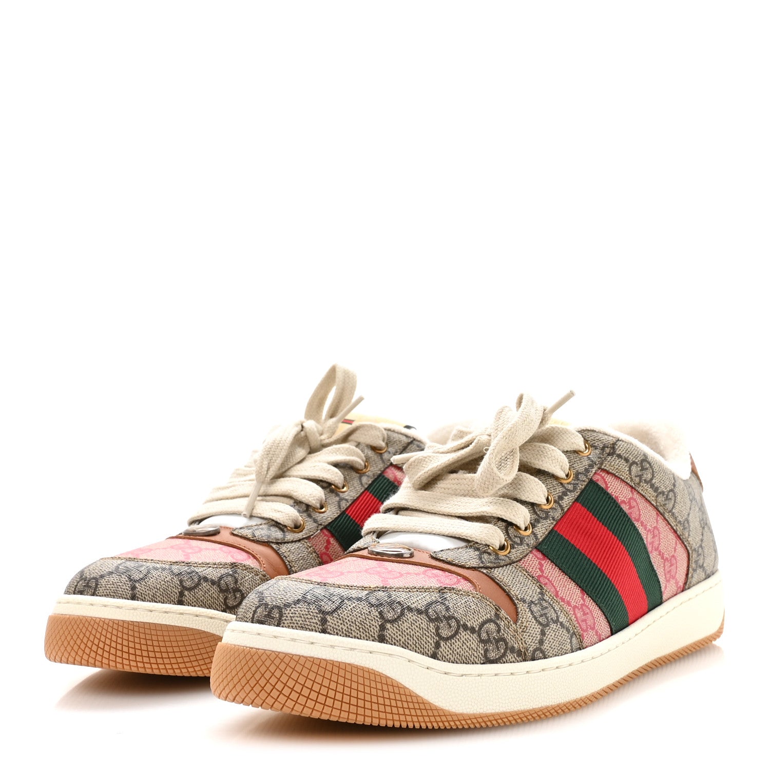 GG SUPREME MONOGRAM HARNESS CALFSKIN WEB MENS SCREENER SNEAKERS BEIGE EBONY ROSSO HARNESS BROWN