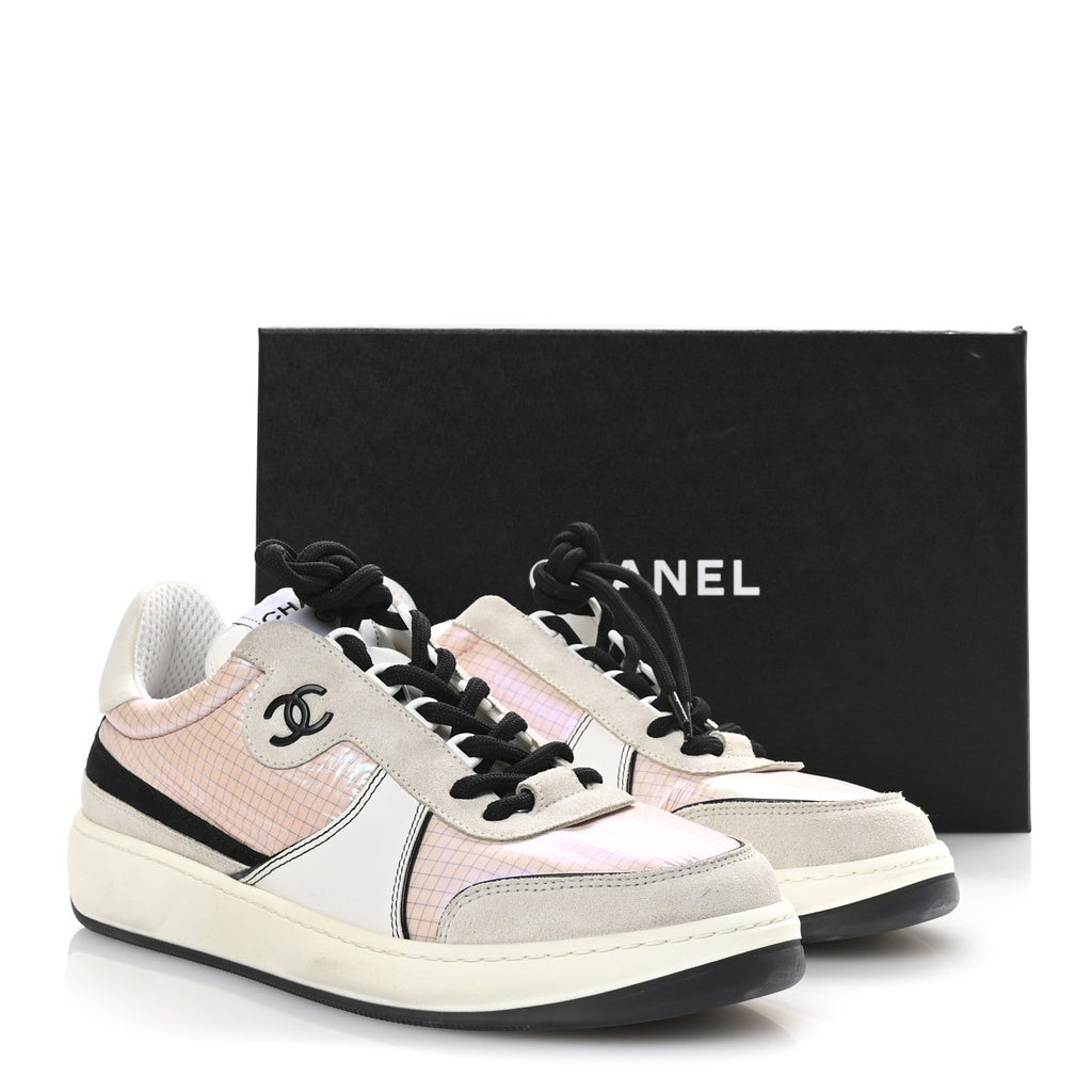 SUEDE FABRIC CALFSKIN WOMENS CC SNEAKERS PINK GREY WHITE