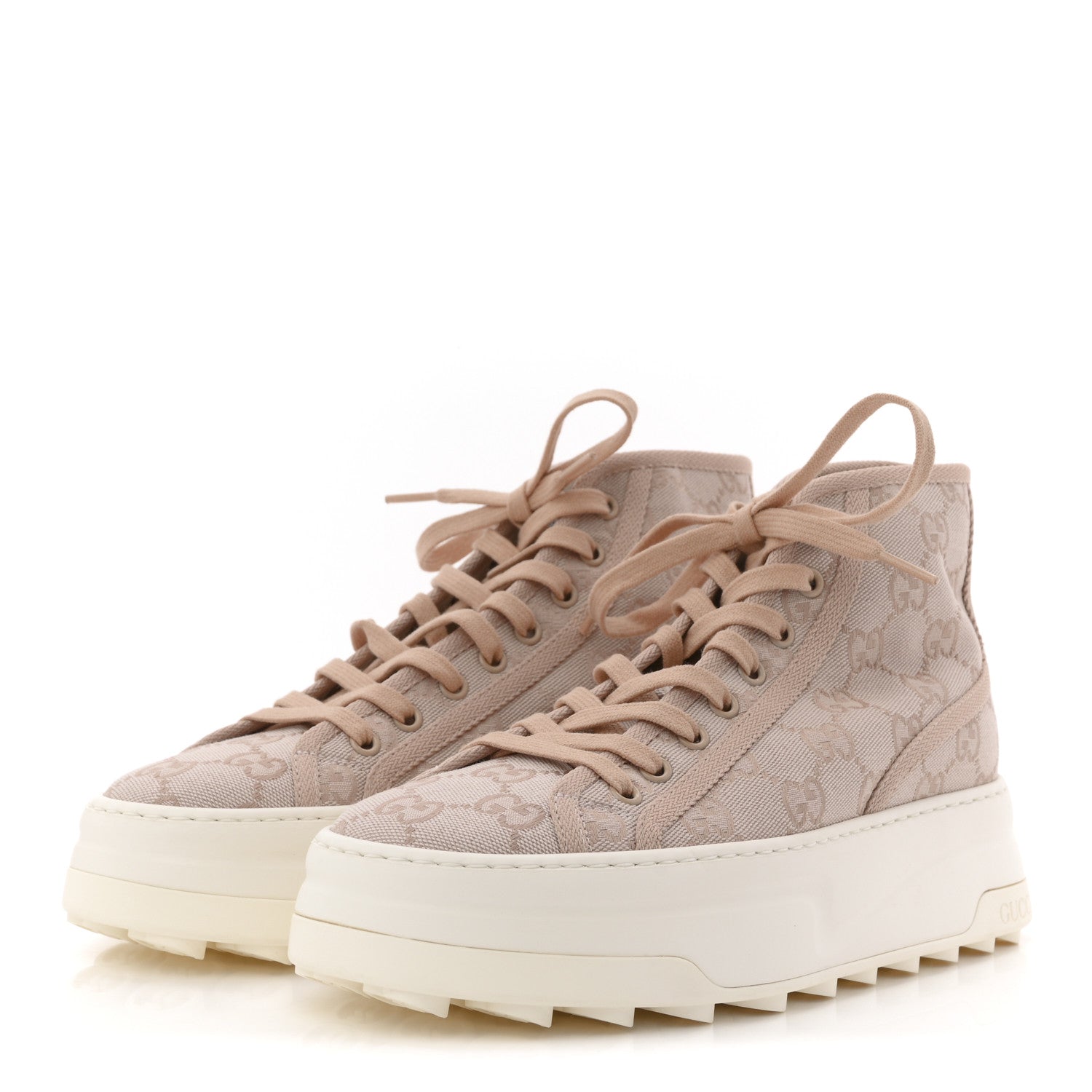 NEW CANVAS GG MONOGRAM WOMENS TENNIS 1977 HIGH TOP 55MM PLATFORM SNEAKERS SKIN ROSE DARK SKIN ROSE