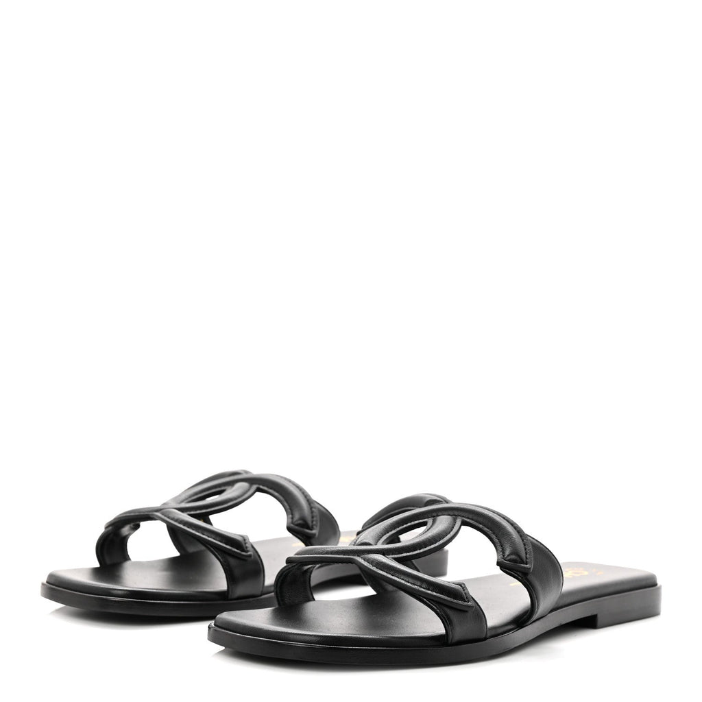LAMBSKIN CC CUT OUT MULES SANDALS BLACK