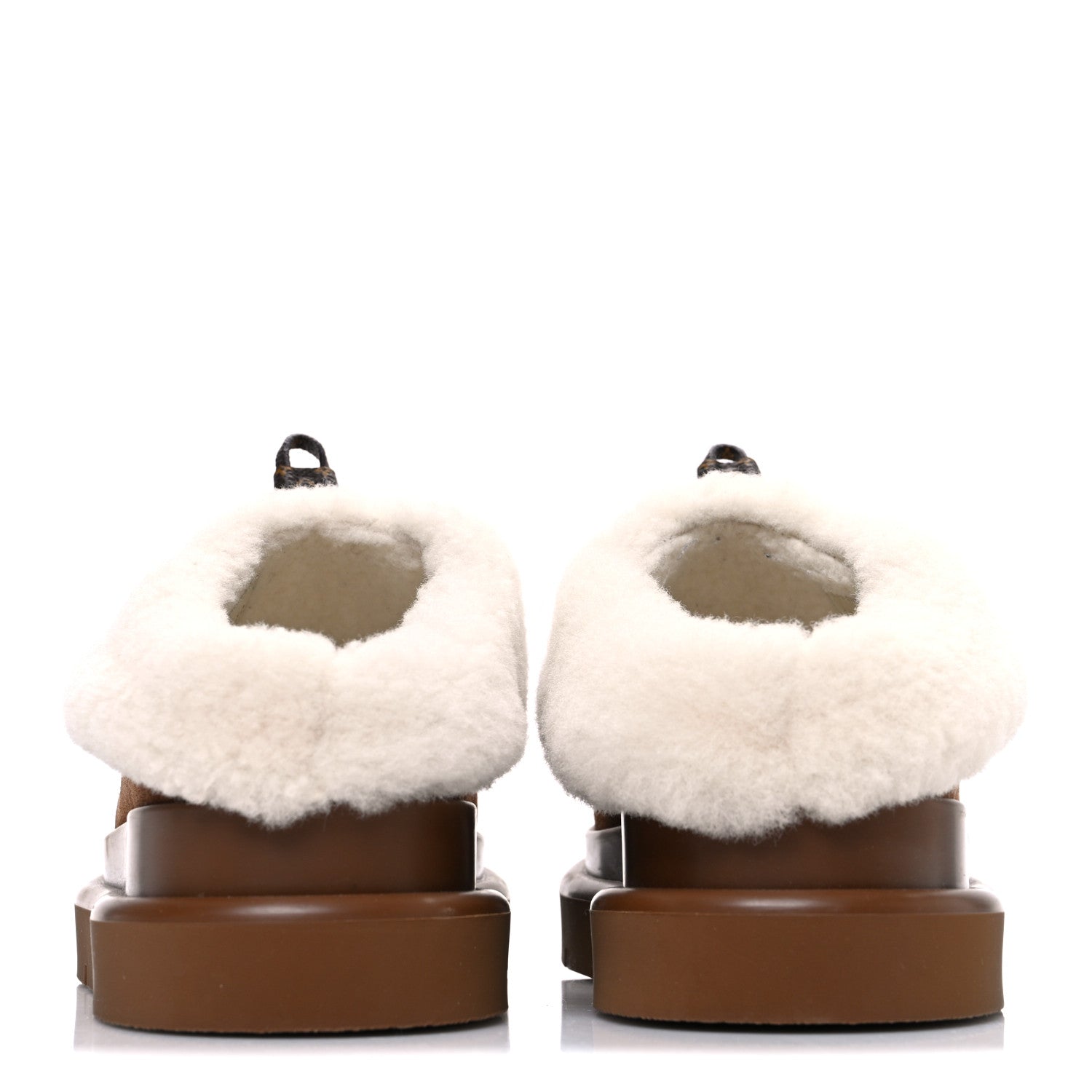 SUEDE CALFSKIN SHEARLING MONOGRAM DEBOSSED CORTINA CLOSED MULE LIGHT BEIGE
