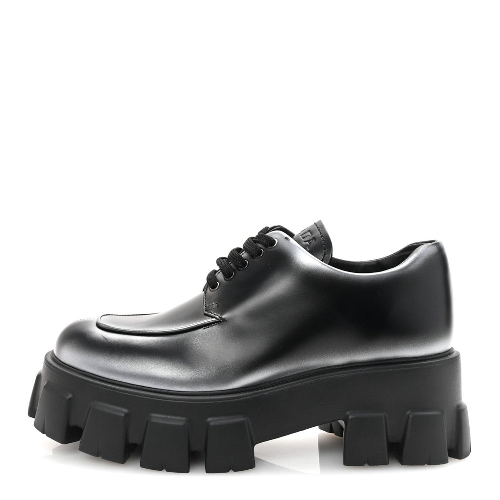 SPAZZOLATO ROIS SFUMATO MONOLITH 55MM DERBY LOAFERS BLACK ARGENTO