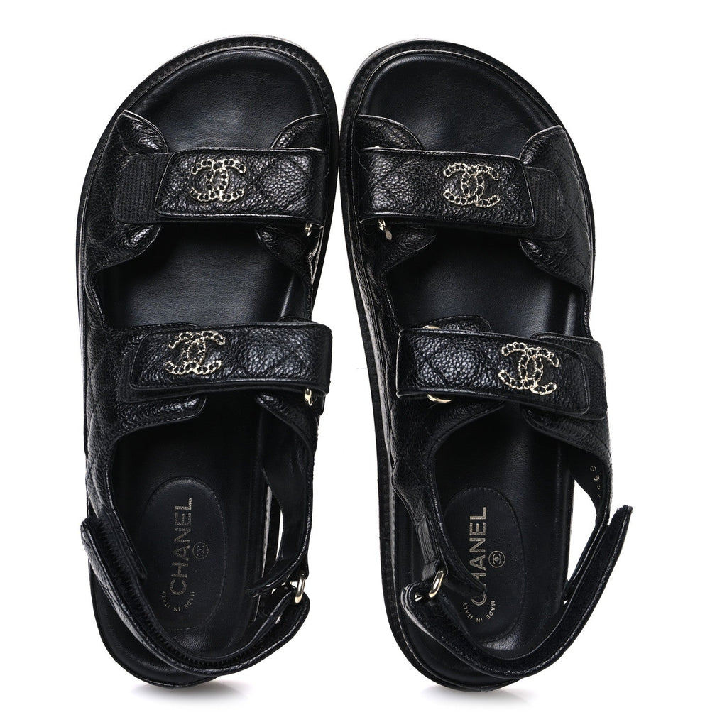 GRAINED CALFSKIN VELCRO DAD SANDALS BLACK