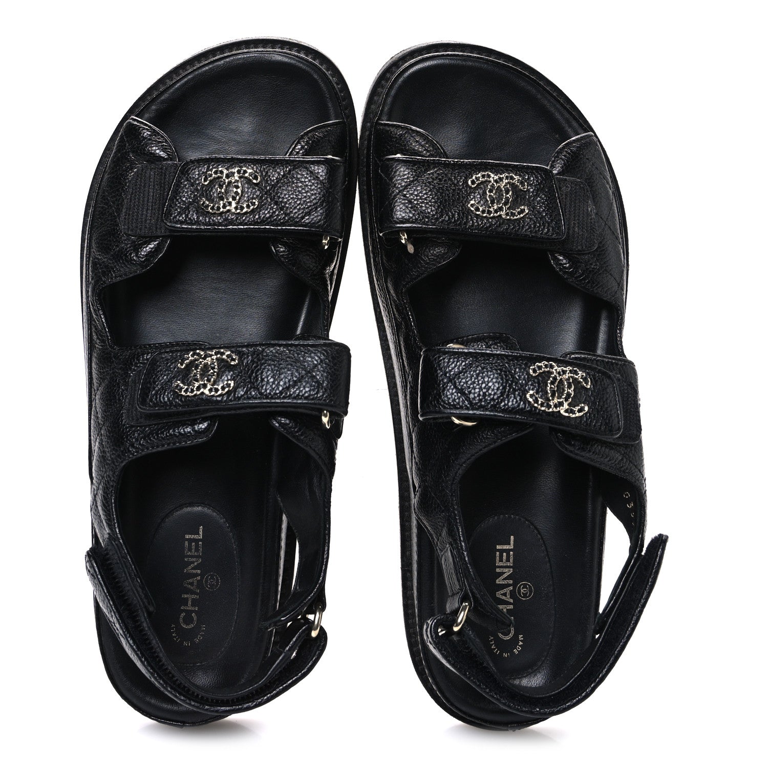 GRAINED CALFSKIN VELCRO DAD SANDALS BLACK