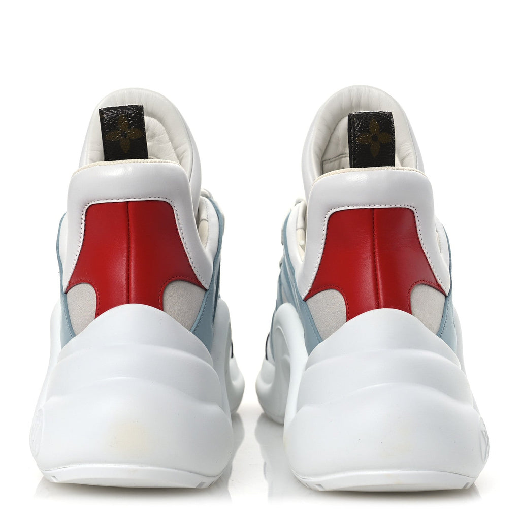 CALFSKIN TECHNICAL NYLON LV ARCHLIGHT SNEAKERS WHITE BLUE GRIS