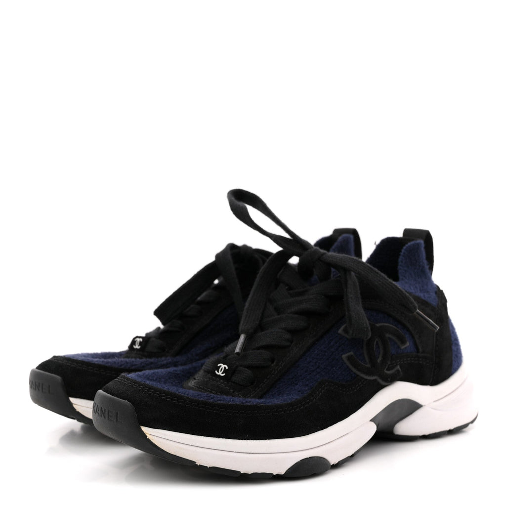 KNIT FABRIC SUEDE CALFSKIN WOMENS CC SNEAKERS NAVY BLACK