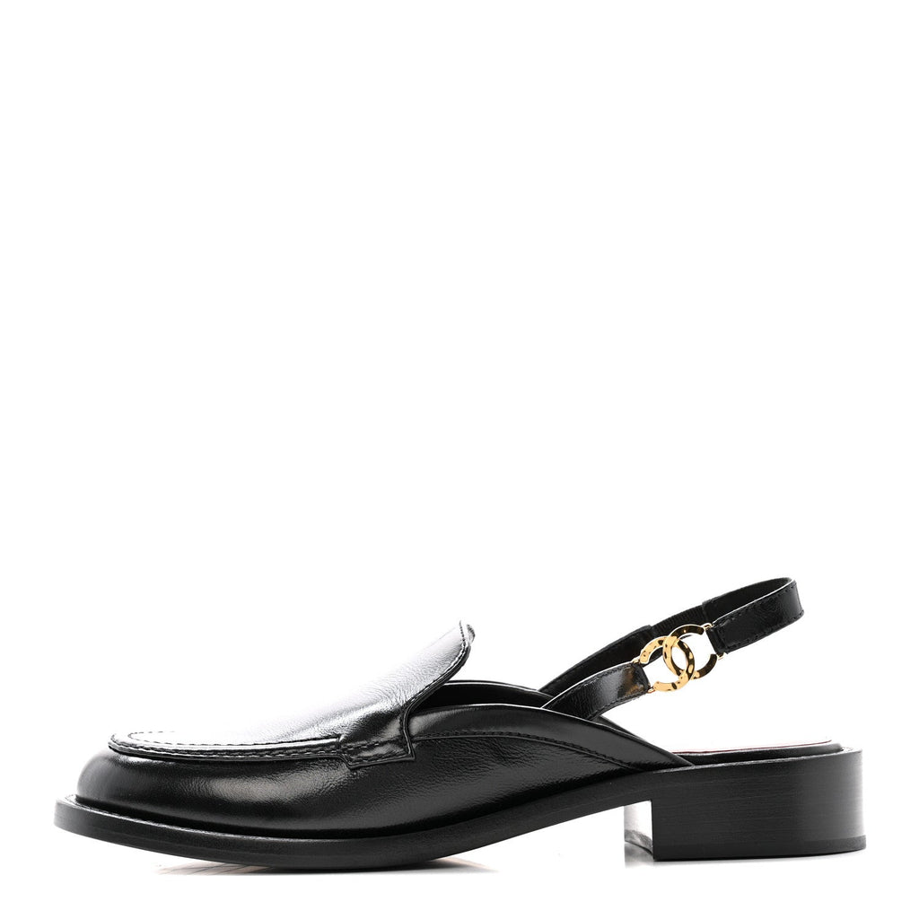 GLAZED CALFSKIN CC SLINGBACK FLATS BLACK