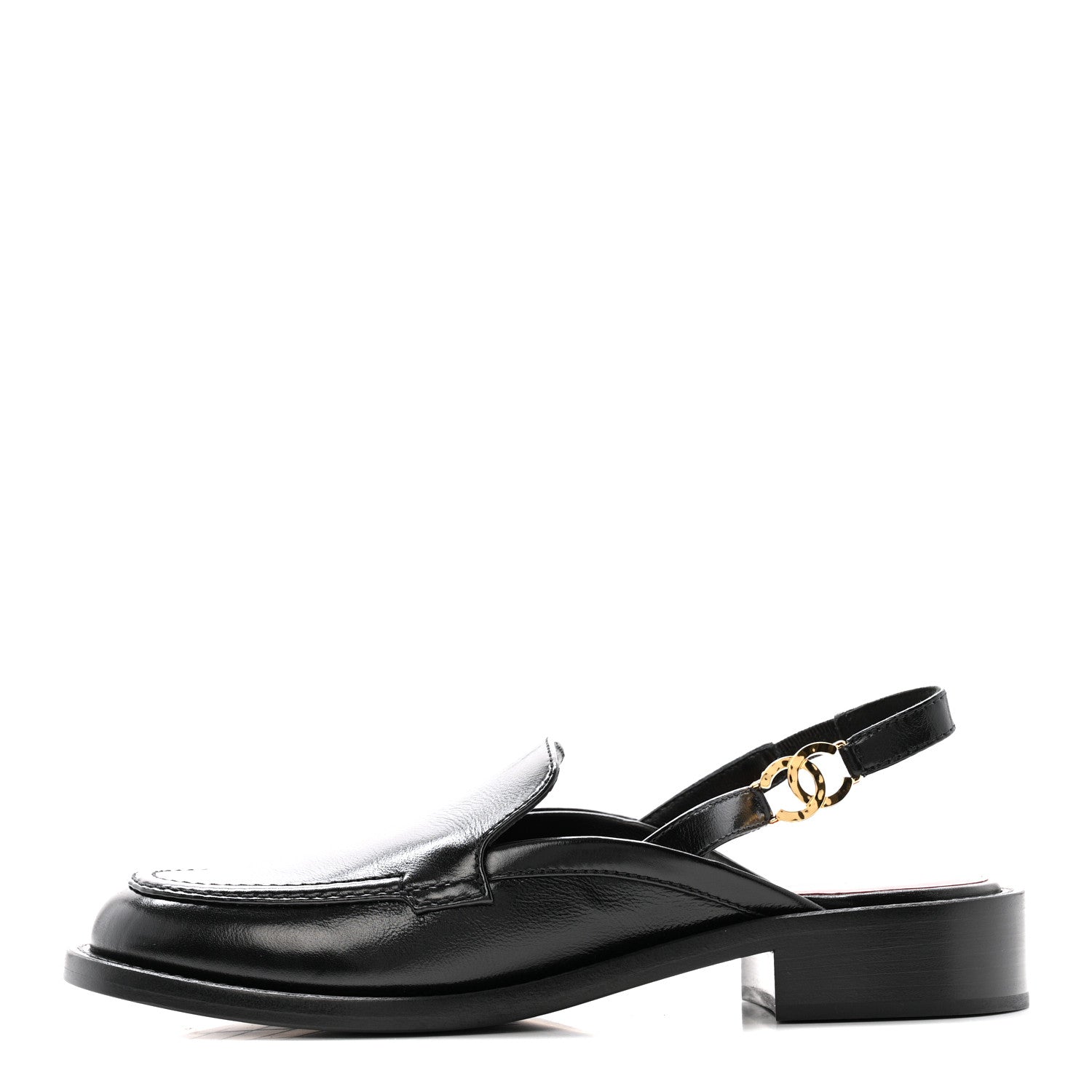 GLAZED CALFSKIN CC SLINGBACK FLATS BLACK