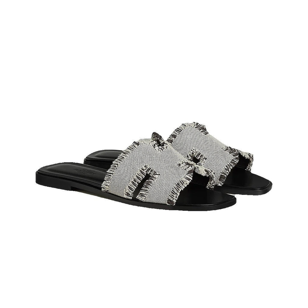Hermès Oran Sandal Beige - Black and White Canvas