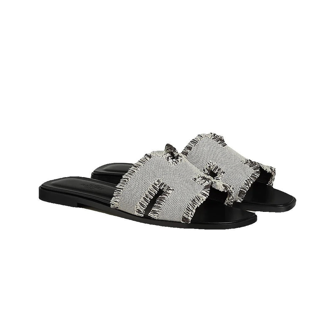 Hermès Oran Sandal Beige - Black and White Canvas