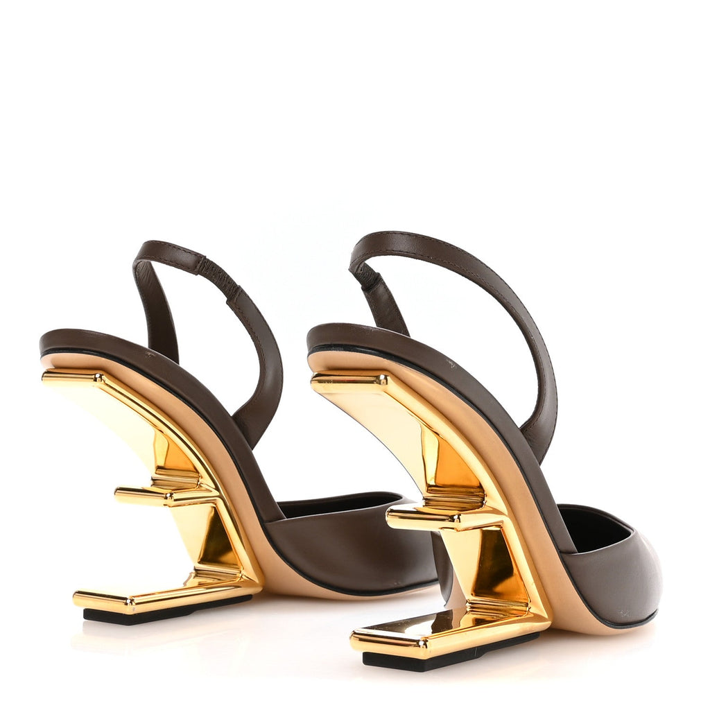 VITELLO FENDI FIRST 95MM SLINGBACK SANDALS COFFEE
